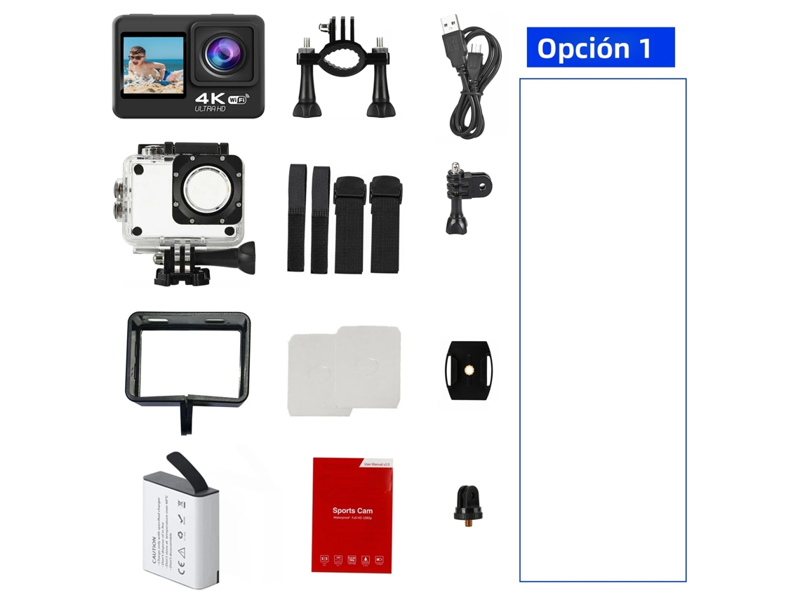 (opción 1) Cámara De Acción 4k 30fps, Pantalla De 2.0 Pulgadas, Wifi Y Control Remoto, Resistente Al Agua.