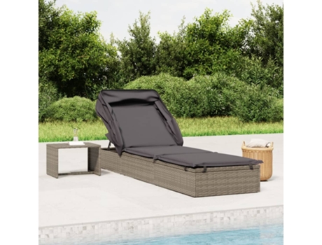 MAISON EXCLUSIVE Tumbona con toldo plegable ratán sintético gris 213x63x97cm