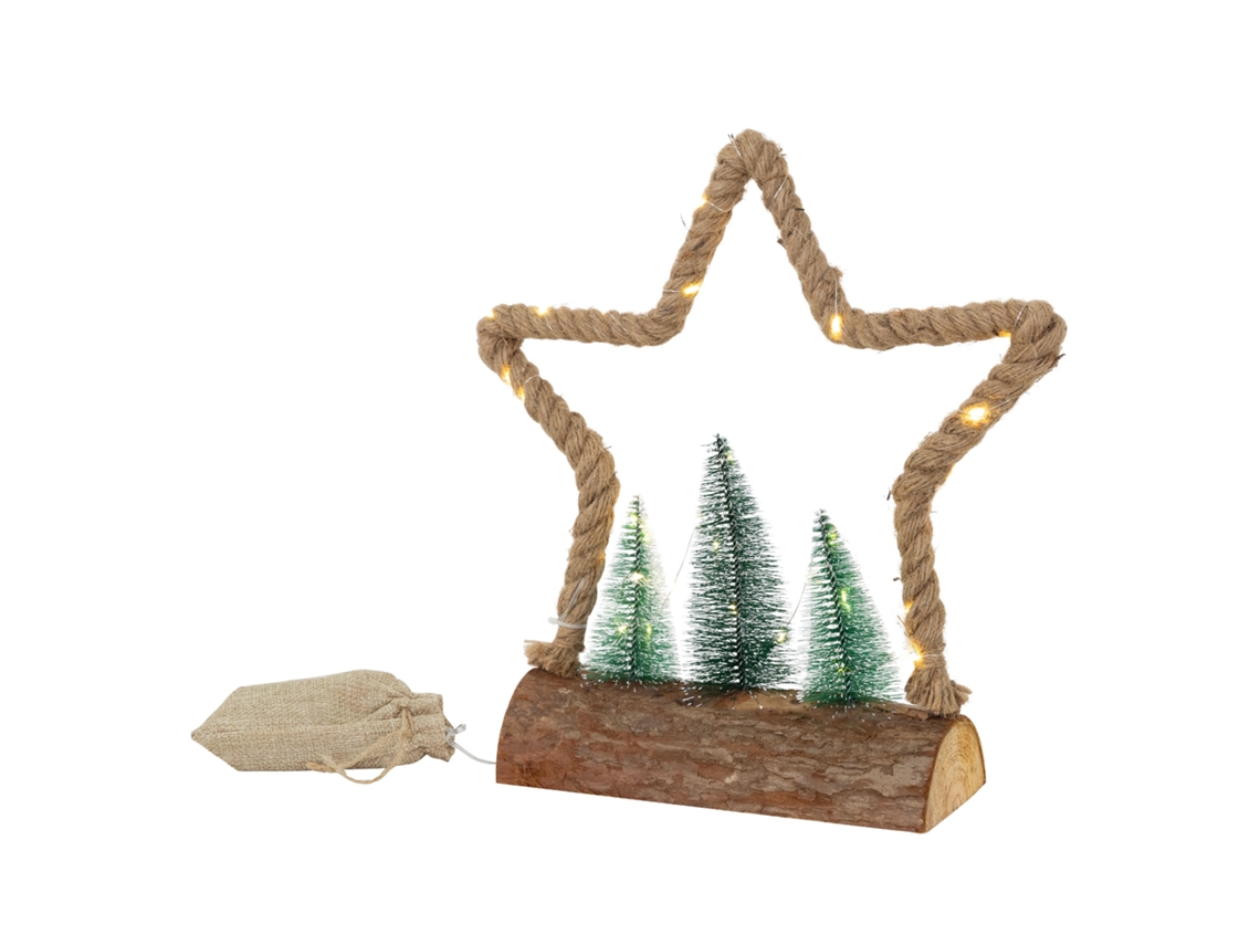 Estrella navidad colgante con 3 abetos 30 LEDs copo nieve decoración navideña ECD