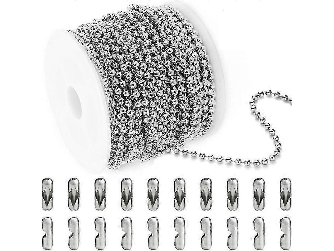 Cadena De Bolas De Acero Inoxidable De 33ft Con 20 Conectores, Resistente A La Rouille Para Joyería Diy Y Llaveros