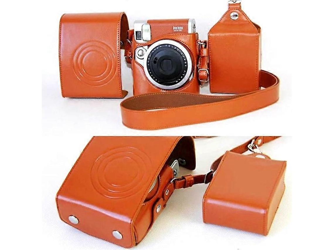 Estuche de piel sintética compatible con Fujifilm Instax Mini 90, funda protectora con funda para película y correa para el cuello Facpoet