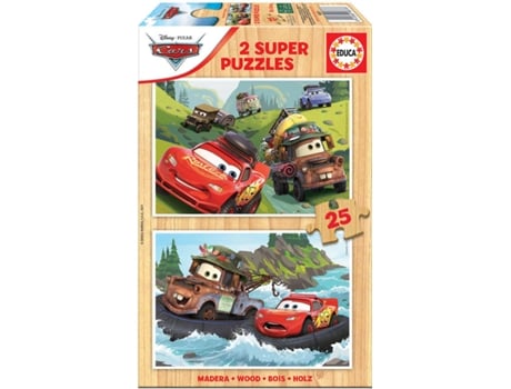Puzzle EDUCA 2x Super Puzzle de Madera 25 Cars (Edad Mínima: 3 Años - 50 Piezas)