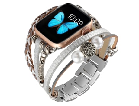 Correa de reloj de joyería para Apple Watch Series 9, 8 y 7 41 mm / SE 3 y SE 2 y 6 y SE y 5 y 4 40 mm / 3 y 2 y 1 38 mm (Plata)