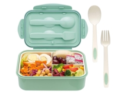Fiambrera Con Cuchara Y Tenedor, Resistente, Tamaño Perfecto Para Comidas Fuera De Casa, Materiales Libres De Bpa Y Aptos Para Alimentos, Color Verde.
