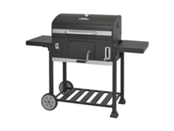 Parrilla portátil XXL de hierro fundido con bandeja para carbón, altura ajustable y 4 rejillas.