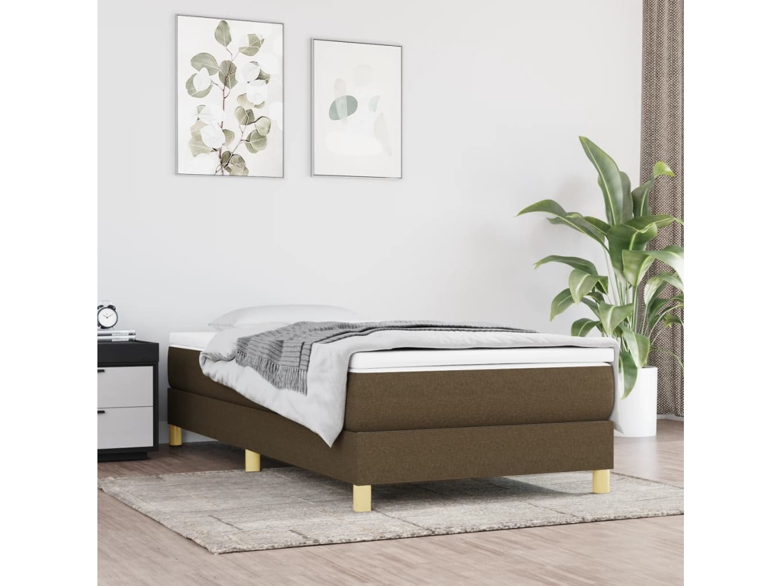 Estructura De Cama Sin Colchón Tela Marrón Oscuro 80x200 Cm
