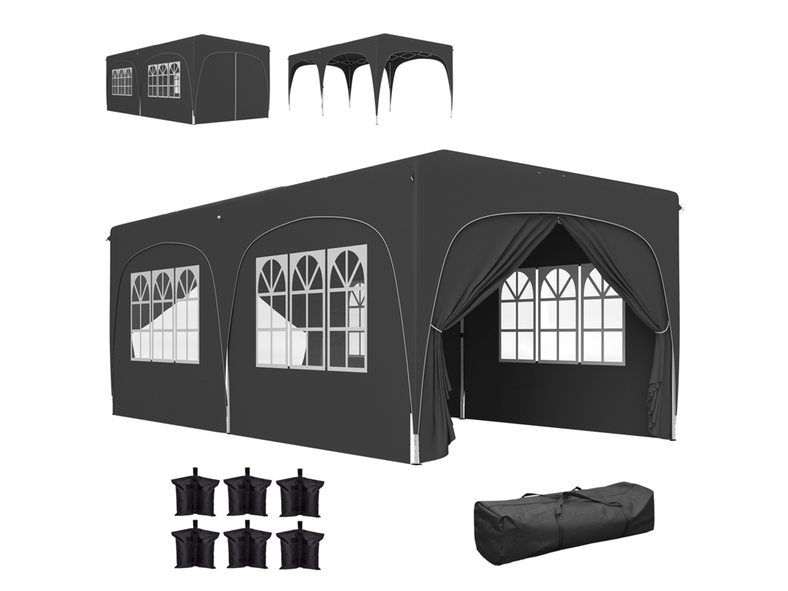 Tenda Dobrável 3x6 M Com Painéis Laterais Upf50+ Tenda De Jardim Com Altura Ajustável E Bolsa De Transporte Cinza Escuro