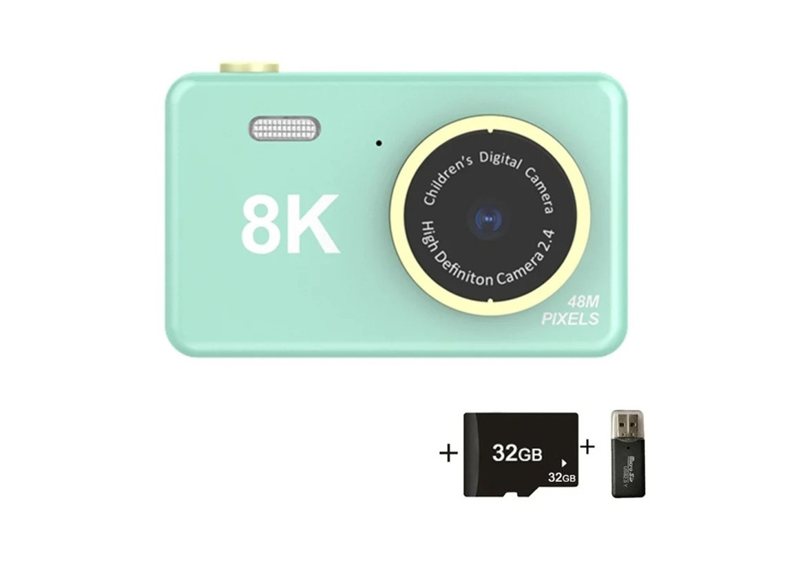 Cámara digital Yizhood 4K HD de 24 pulgadas, portátil y compacta para estudiantes, de tela, 32 g, verde