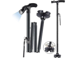 Bastón plegable con luz LED, bastón plegable Versailles de altura ajustable para personas mayores, plegable y flexible