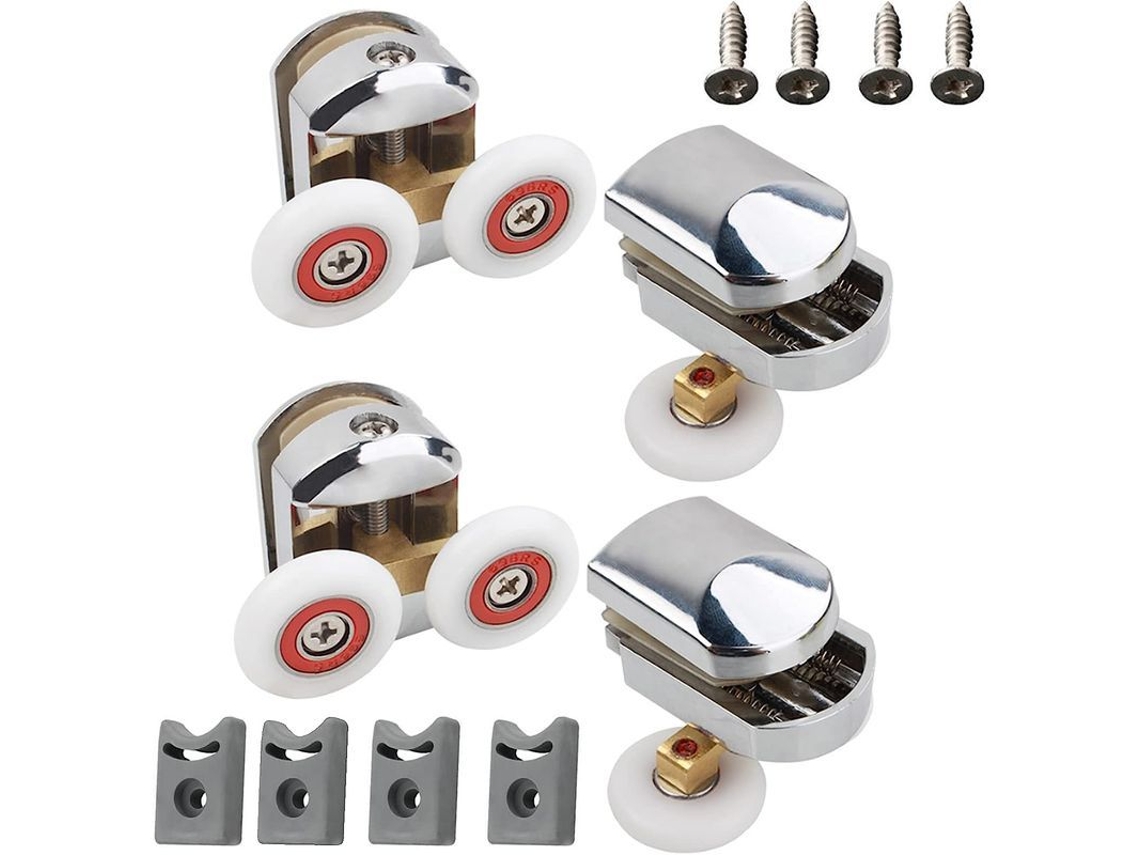 Ruedas De Repuesto Para Puertas De Ducha Linjou, 4 Ruedas (2 Superiores Y 2 Inferiores), Cromadas, De 25 Mm, Para Vidrio De 4-8 Mm.