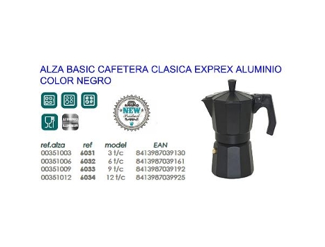 Alza basic cafetera clasica expres aluminio negra 9 tazas 6033