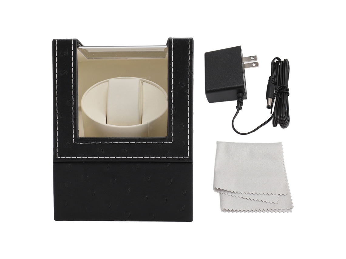 Caja de cuerda automática para reloj, cuero sintético negro, motor silencioso