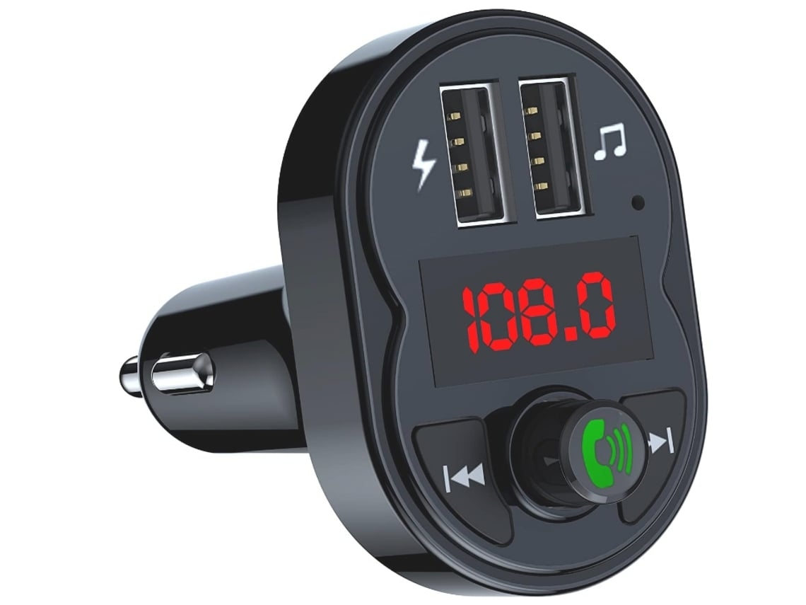 Transmisor Fm Bluetooth Puertos USB duales 5V/3.4A Voltaje del automóvil con pantalla LED Reproducir tarjeta TF Negro YEMAESRE