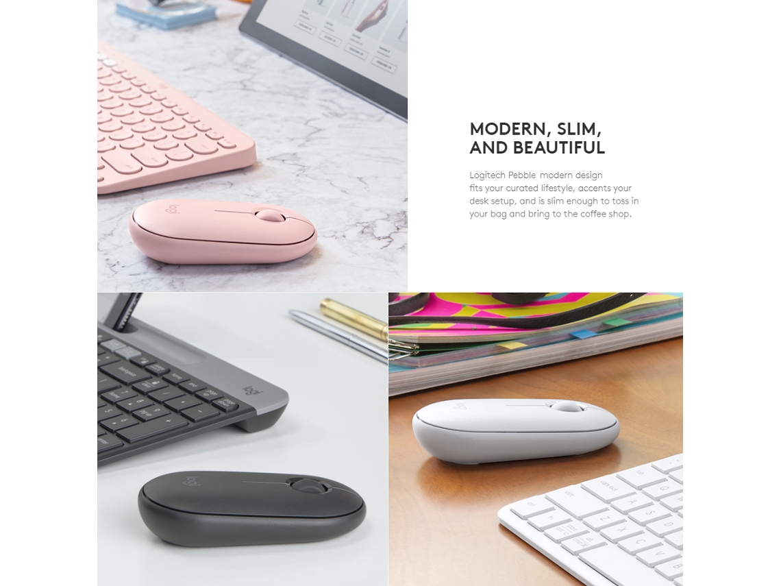 Ratón inalámbrico Logitech Pebble BT de 2,4 GHz con receptor USB y conectividad dual, ratón óptico delgado para ordenador portátil y PC.