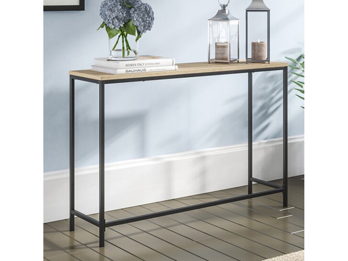Mesa consola Kronoby metal/MDF 80 x 100 x 30 cm Efecto roble y Negro [EN.CASA]