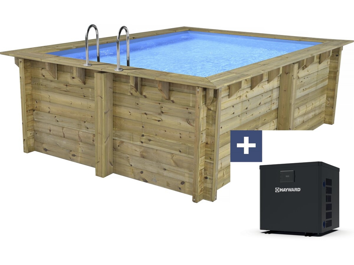 Piscina rectangular de madera Zanzíbar 3,50 x 2,30 x 1,24 m Mini bomba de calor 3,5 kW Habitat Et Jardin