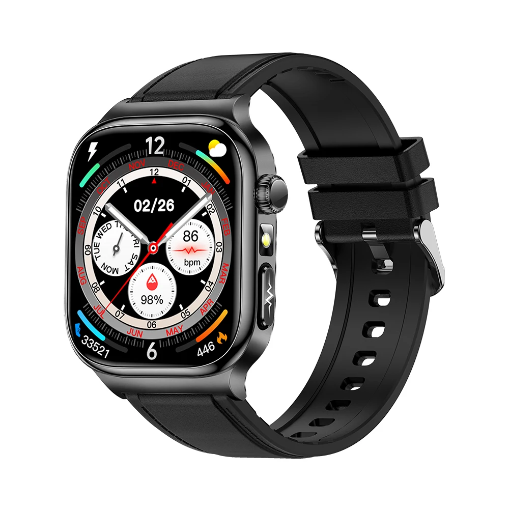Reloj Inteligente Con Llamadas Bluetooth (cuero Negro) Y Pantalla Amoled Hd De 2,04 Pulgadas