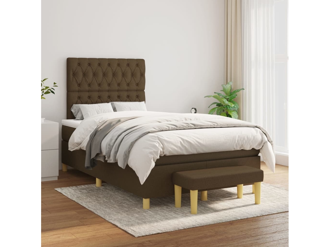 Cama Box Spring Con Colchón Tela Marrón Oscuro 120x200 Cm