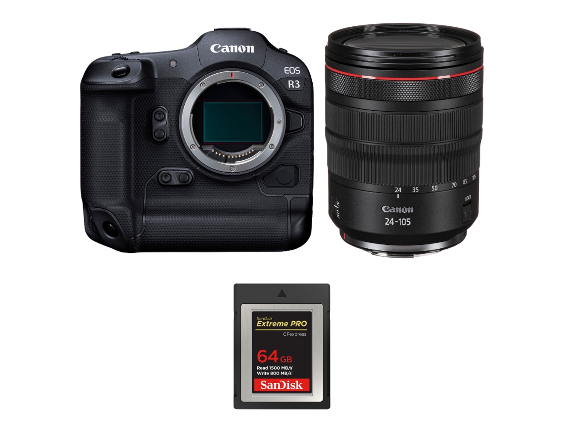 Canon EOS R3 + RF 24 105mm F/4 L IS Usm + 1 Sandisk 64GB Extreme Pro CFExpress Tipo B + Libro electrónico “20 consejos para fotos impresionantes”