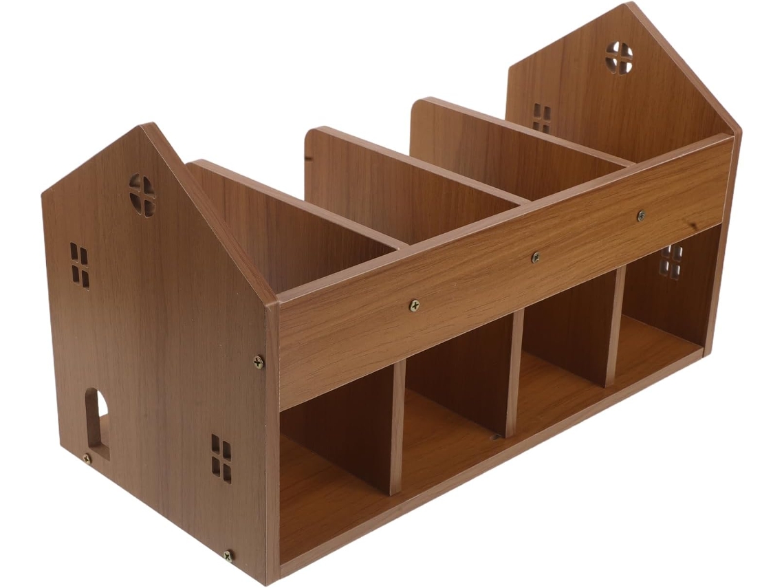 Estantería De Escritorio De Madera De Nogal, Pequeña Y Compacta, Ideal Para La Habitación De Un Estudiante.
