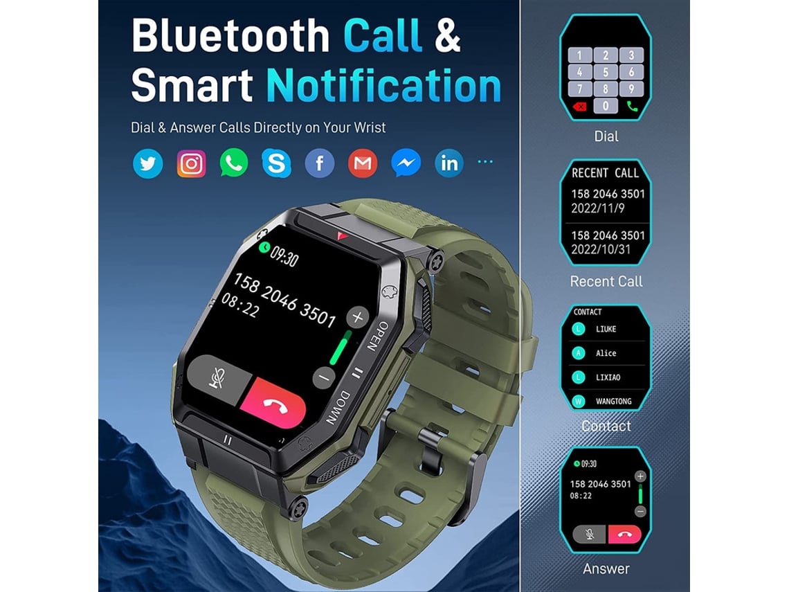 Reloj inteligente militar para los hombres, pulgadas reloj