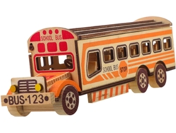 Autobús Escolar De Madera Educativo. Reducción De La Imaginación. Interacción Entre Padres E Hijos Pequeños.