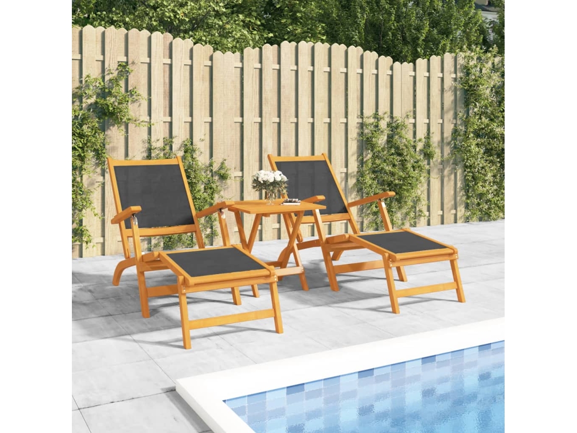 Sillas de terraza para exteriores con mesa de madera maciza de acacia y textilene HARLANV1