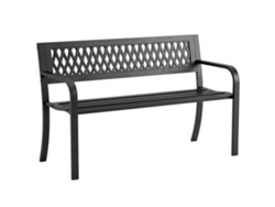 Banco De Jardín De Acero, 2 Plazas, Asiento De Listones, Reposabrazos, 119x50x75cm, Negro.