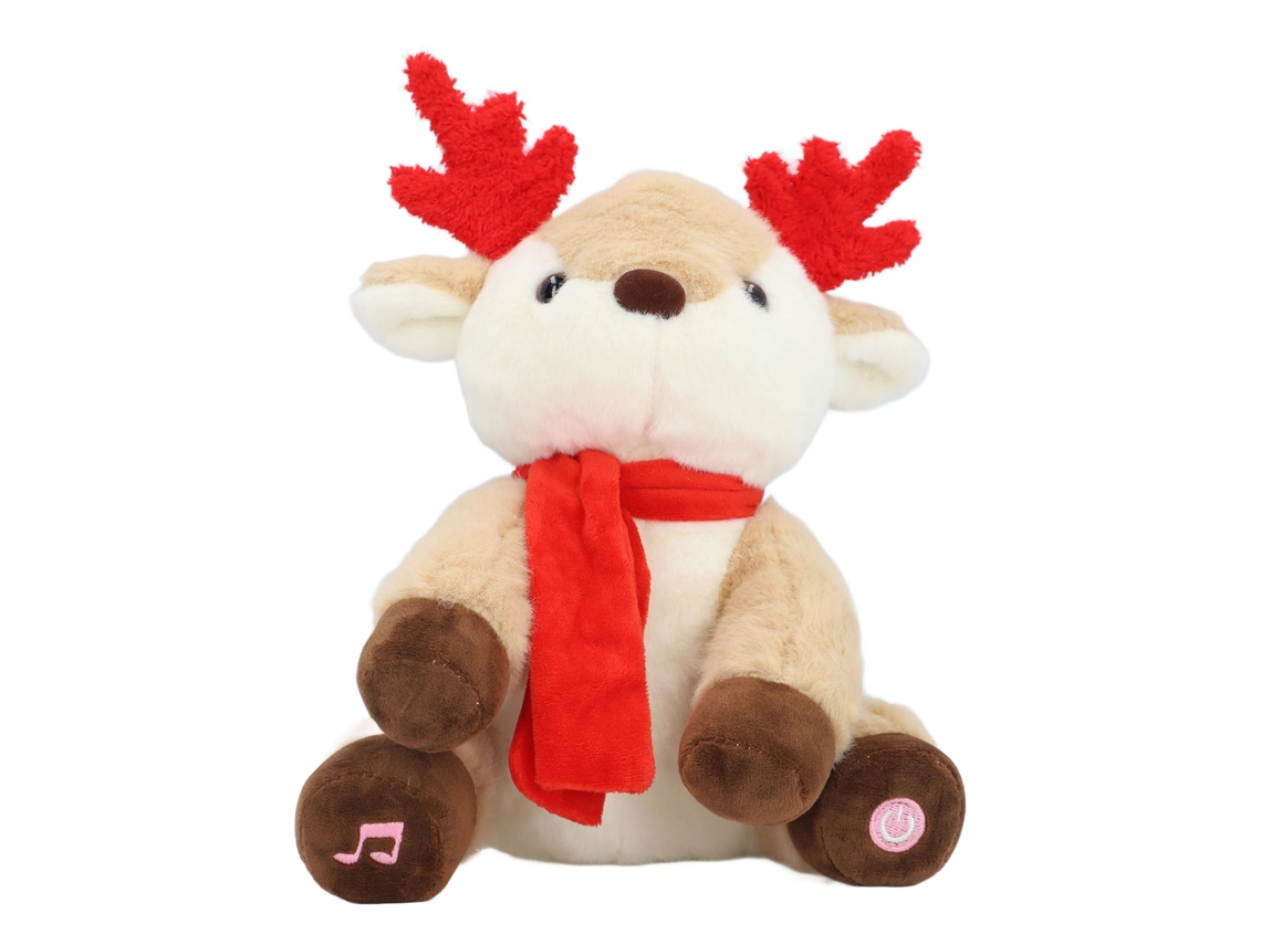 -juguete De Peluche Rena Musical Con Luz Animada Suave Amigable Para Niños Navideño Mesa Dormitorio