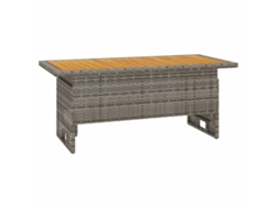 Mesa de jardín LOVELY HOME para cenar de madera maciza de acacia y mimbre con pies grises (100 x 50 x 63 cm)