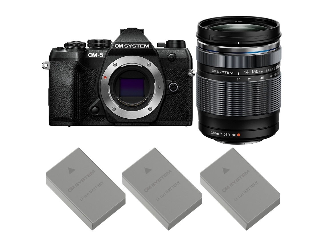 OM 5 Mark II Negro + 14 150mm F/4 5.6 II + 3 OM System BLS 50 + Libro electrónico “20 consejos para fotos impresionantes” OM SYSTEM