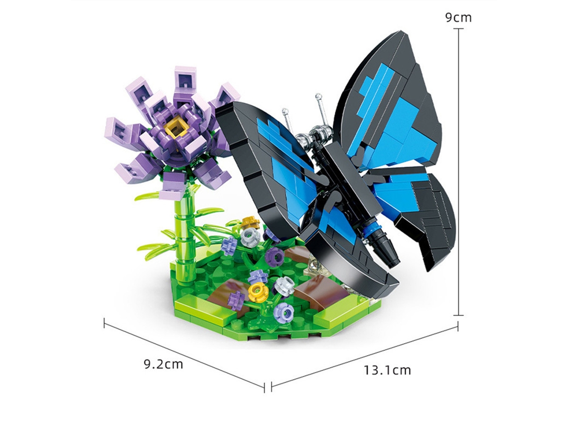 Bloques de construcción de animales e insectos: mariposa, mantis religiosa, caracol, abeja y plantas. Juguetes educativos para niños. Viewleaf.
