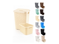 Cesto Ropa Sucia Pongotodo Con Tapa Y Asas | Cesta Colada Plástico Ratán | Cubo Ropa Sucia Ventilado | Baño Dormitorio | 38l/60l Marfil Set