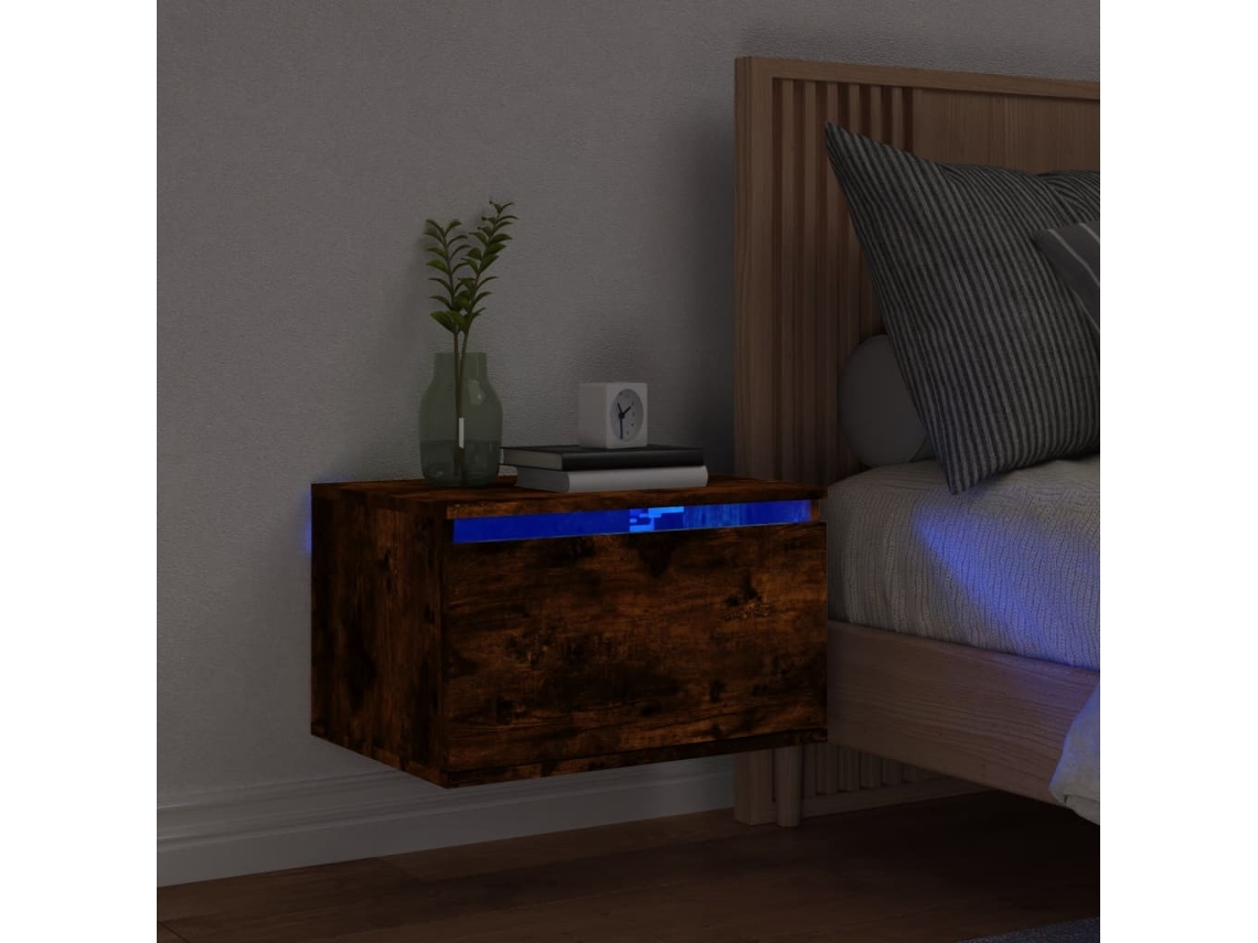 Mesita de Noche Pared Luces Led Marrón