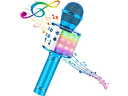 Micrófono inalámbrico Bluetooth, micrófono de karaoke, con luces LED, regalo de cumpleaños para niños y adultos Cuich (azul)