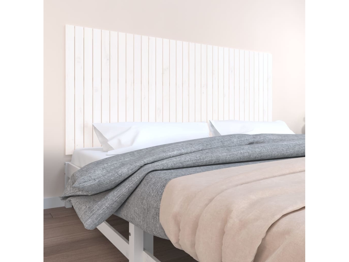 Cabecero De Cama Pared Madera Maciza Pino Blanco 204x3x90 Cm