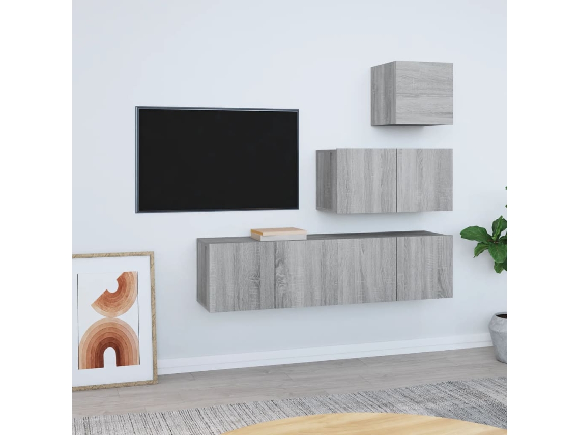 Pack Muebles de Armario Tv 4 Pzs Madera Procesada Sonoma Gris