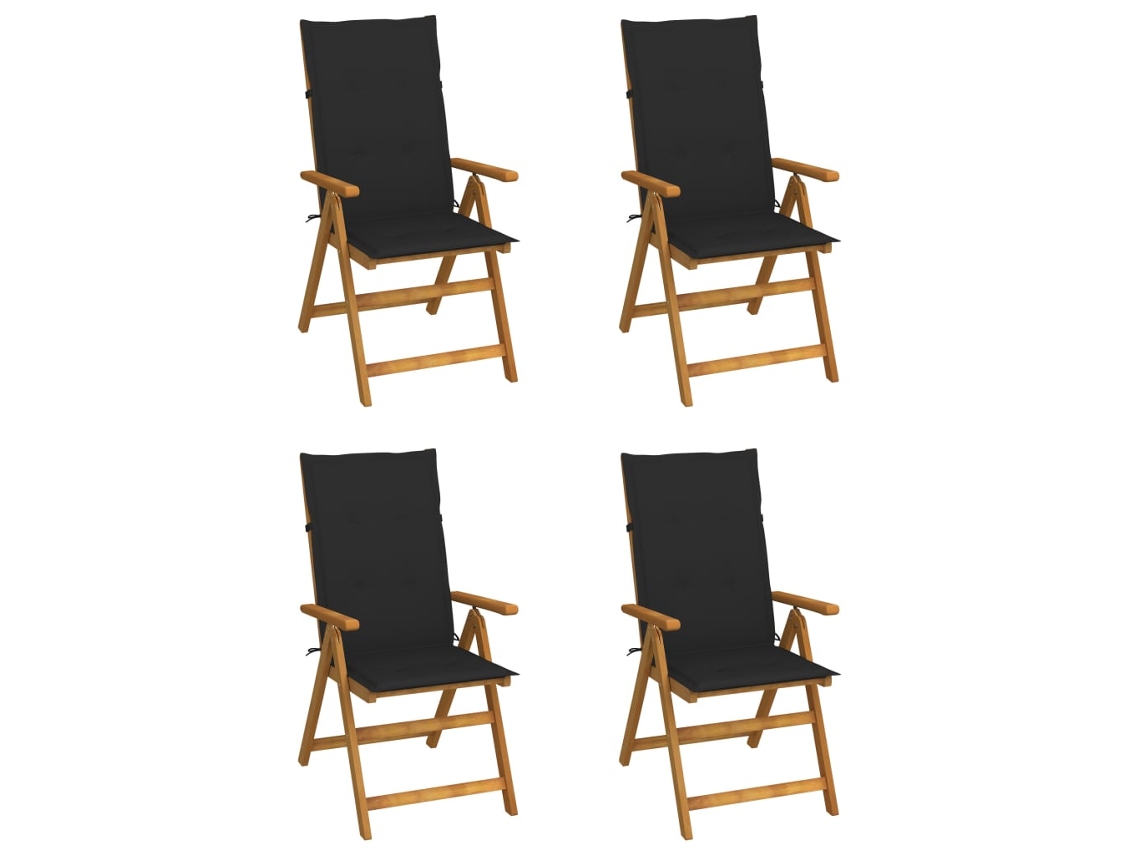 Juego de 4 Tumbonas Sillas de jardín reclinables Muebles para patio madera maciza acacia cojines