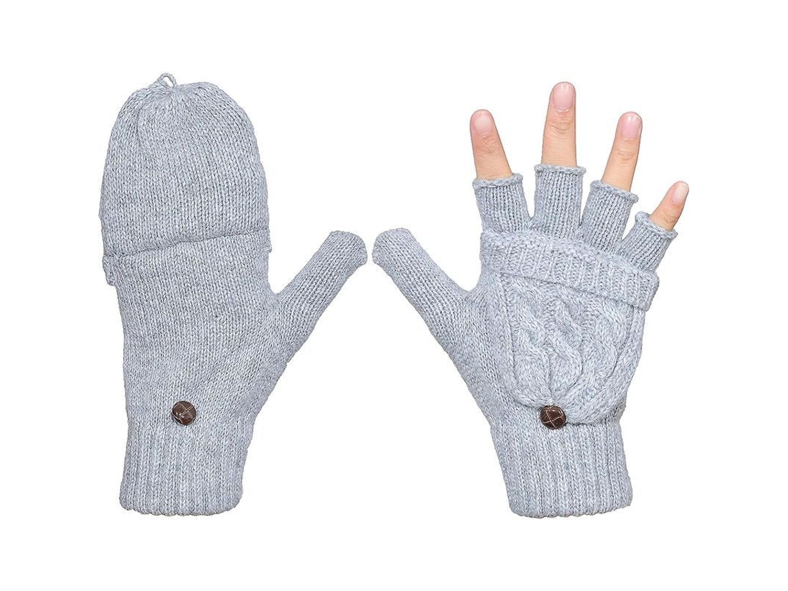 Luvas de inverno femininas Fasst, luvas conversíveis sem dedos em lã tricotada e quente.