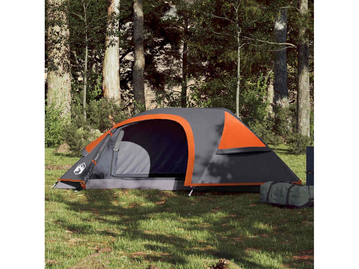 Tienda de campaña tipo domo impermeable de color naranja para 1 persona.