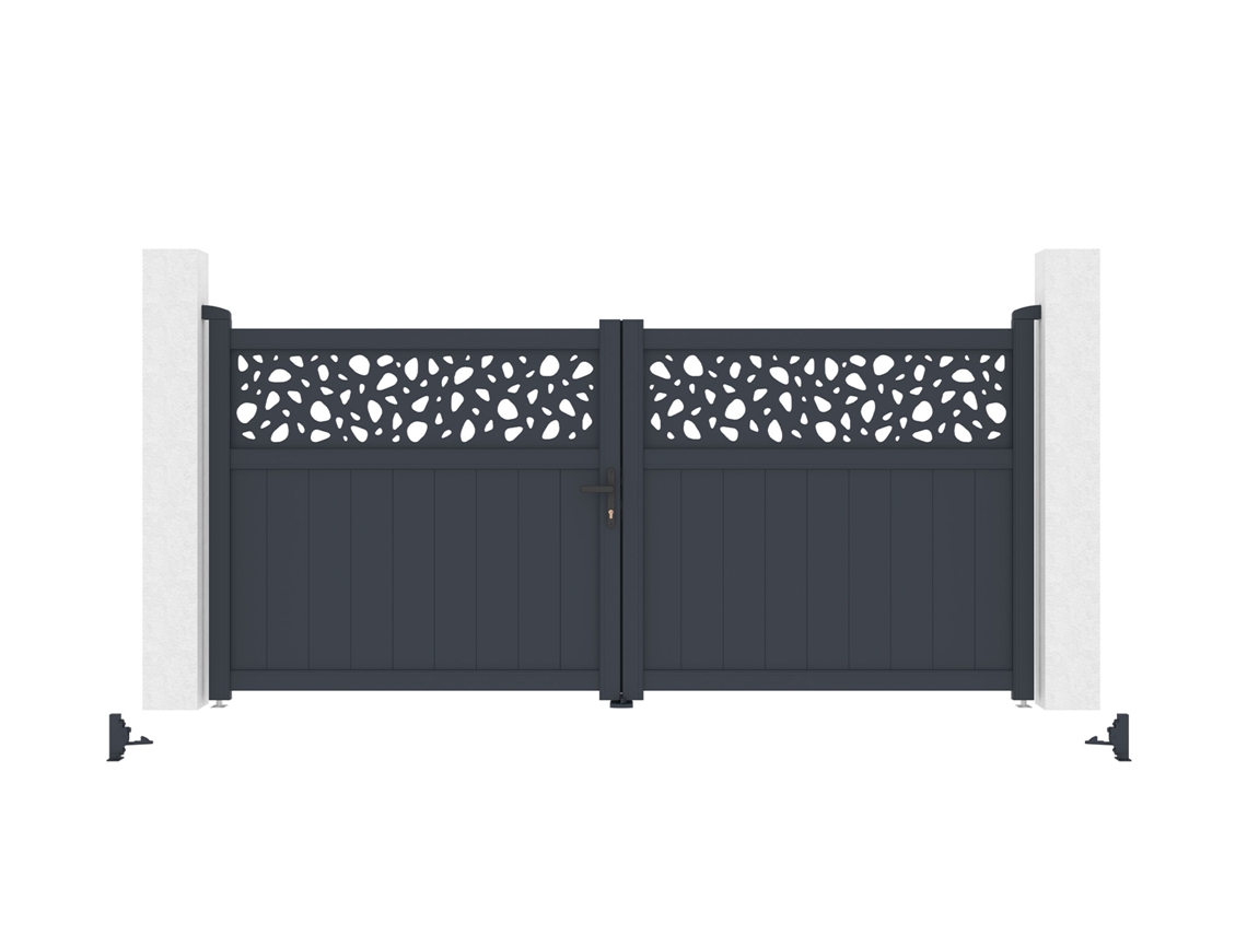 Puerta Batiente Dolomite Sunny De 3 M De Ancho Ajustable, 140 Cm De Alto, Aluminio Gris.