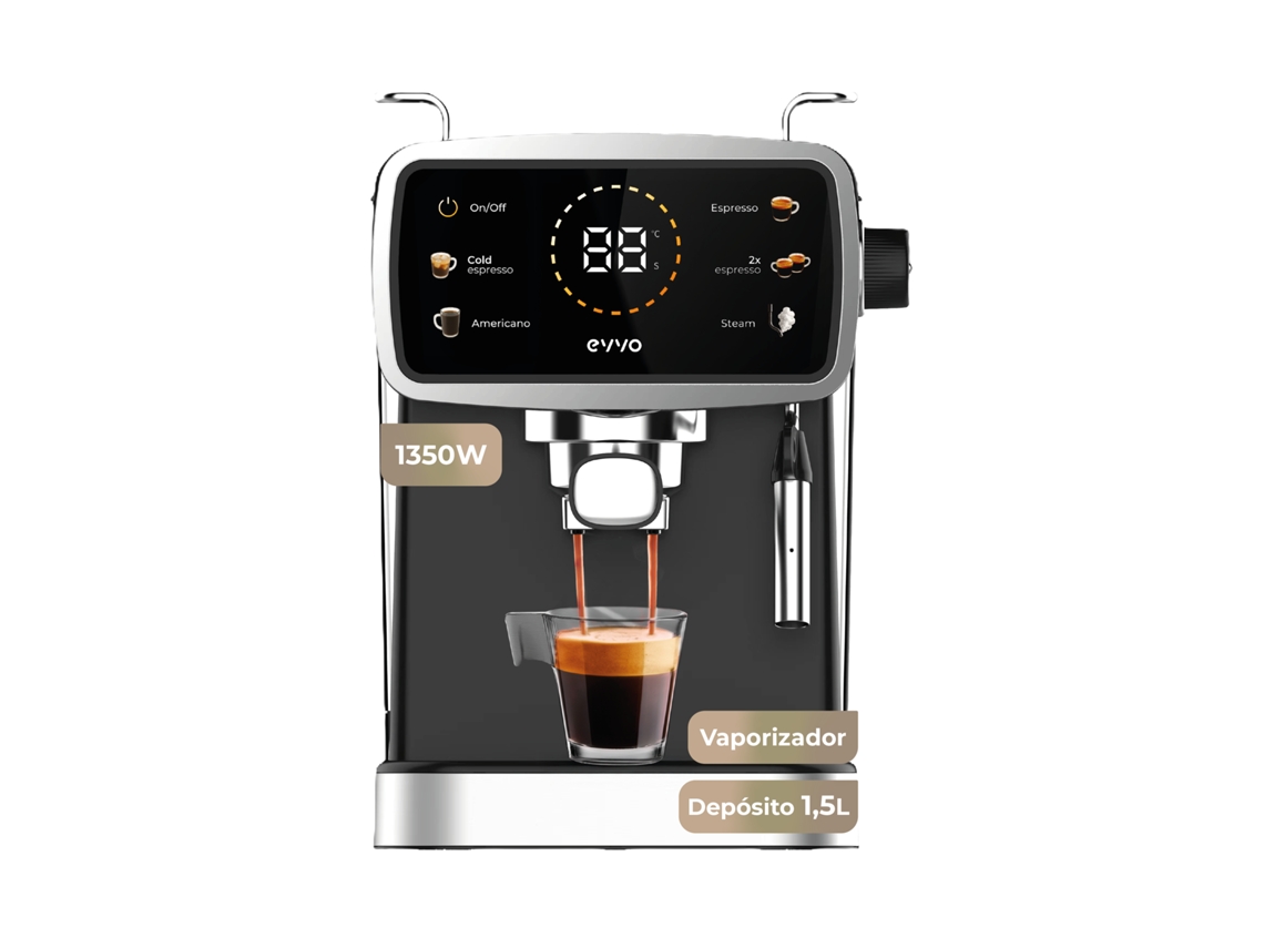 Evvo Cafetera Express Intensa 30. Panel Táctil A Color. 20 Bares De Presion. Espressos Y Capuccinos. 1350w. Doble Salida. Portafiltros. Depósito De 1.5 L