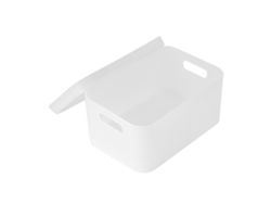 Organizador De Escritorio De Plástico Esmerilado Transparente Con Tapa, Para Guardar Maquillaje, Sin Compartimentos, L