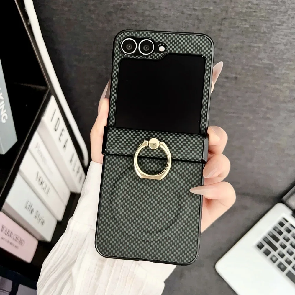 (verde, Galaxy Z Flip4) Funda Magnética De Cuero Con Estampado De Tablero De Ajedrez Y Soporte De Anillo Con Bisagra