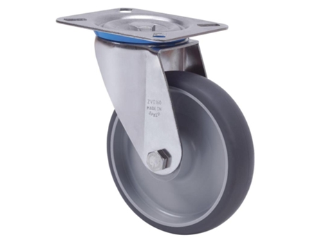 Rueda giratora placa inox.10zvli100-pgzr poliamix-goma gris inyect.rodillos ALEX