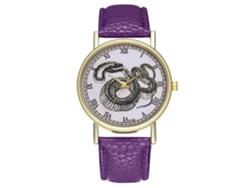 Reloj De Cuarzo Zhoulianfa Para Mujer Y Hombre, De Cuero, Estilo Ejecutivo, Con Símbolos De Animales, Color Morado T195-a