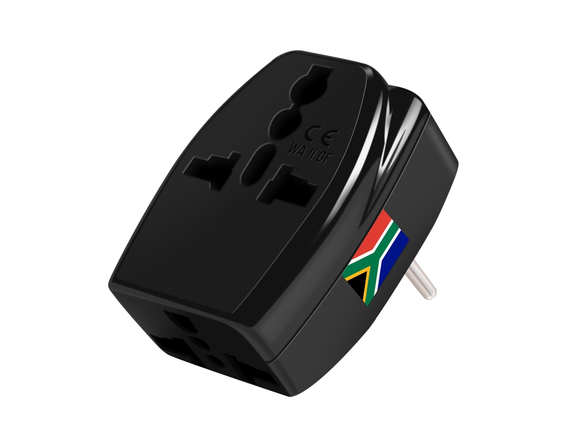 Adaptador de viaje tipo D Sudáfrica 3 tomas de corriente Negro Akashi
