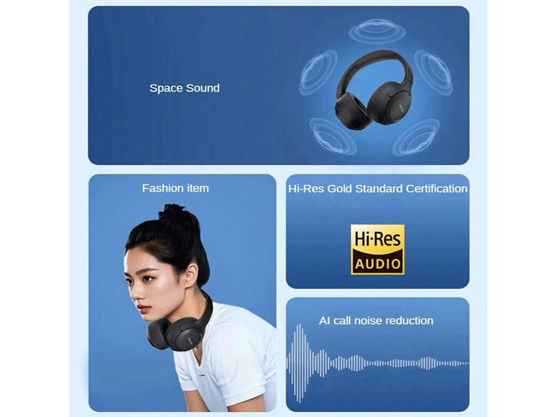Auriculares portátiles Lenovo EB325 con Bluetooth 5.4, audio de alta resolución, diafragma compuesto de 40 mm, sonido envolvente 360°, llamadas con IA y carga inalámbrica.