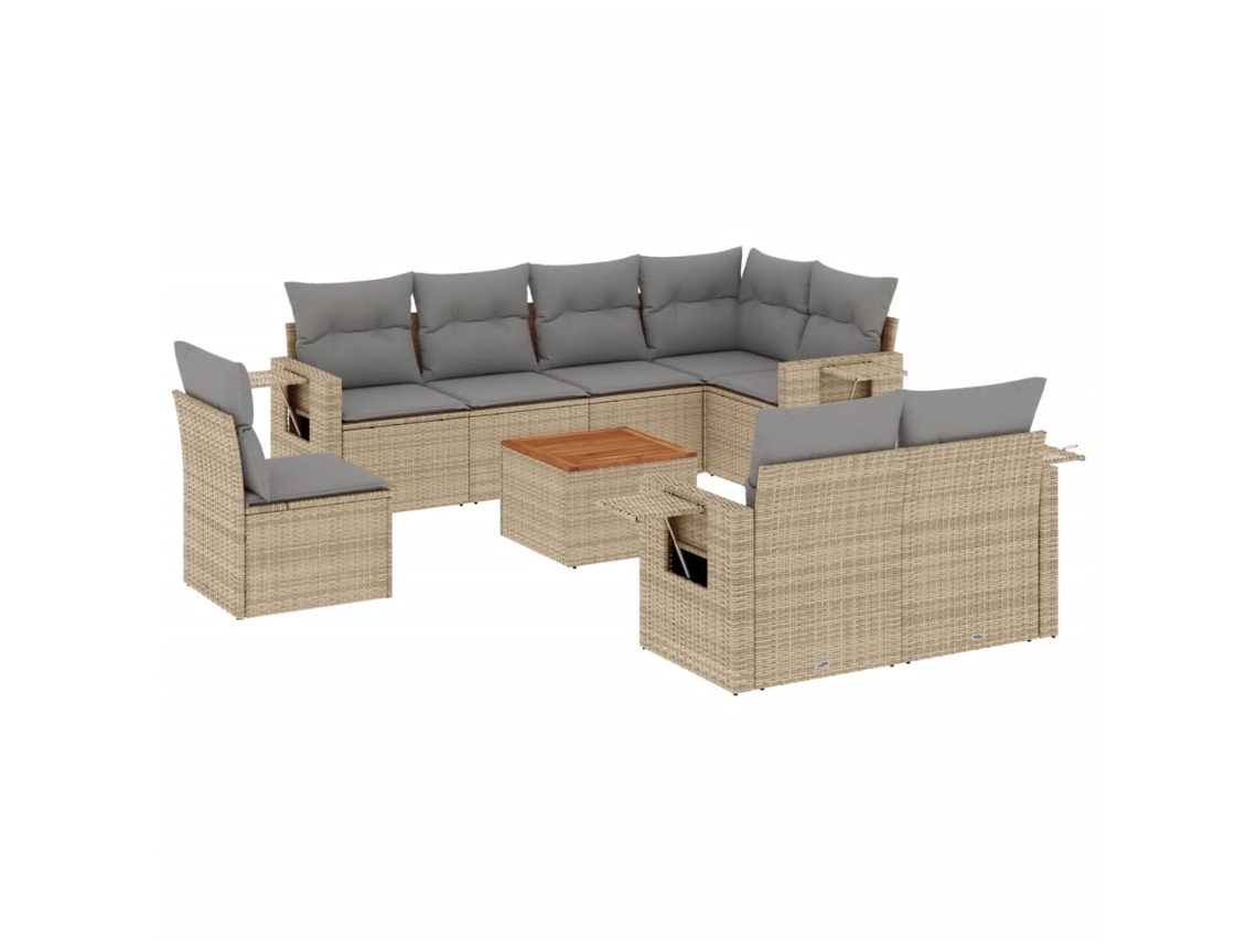 Conjunto 9 de sofás jardín con cojines beige mezcla VIDAXL ratán PE