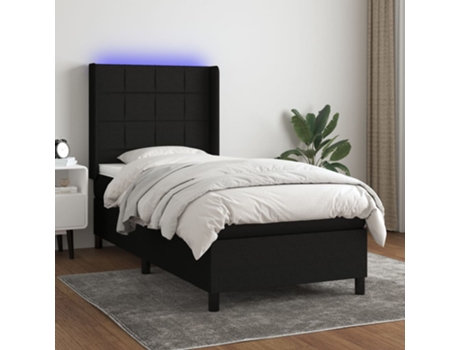 MAISON EXCLUSIVE Cama con somier con colchón y LED 90x200 cm Tela negra